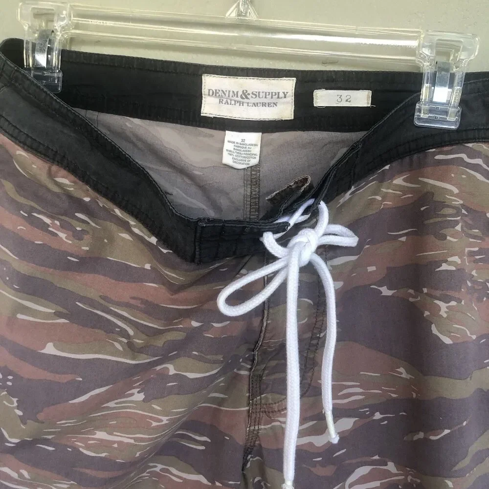 Denim & Supply Ralph Lauren Board Shorts 32 Tiger Stripe Camo Drawstrings Beach